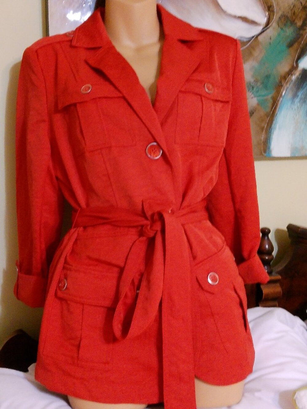 89TH & MADISON RUSTY RED BELTED JACKET GREAT CONDITION SIZE LARGE